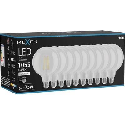 Mexen Vintis 10x LED нажежаема жичка крушка E27, G125, 8W, Неутрална - 4000K, 1055 lm, (L158-E27-0840-00x10)