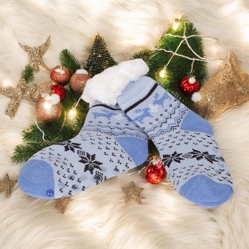 Детски светлосини коледни чорапи с еленчета и снежинки