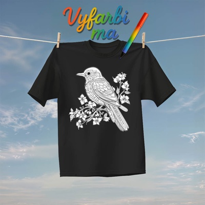 Vyfarbovacie tričko Vtáčik na konári (Tričko na vymaľovanie)