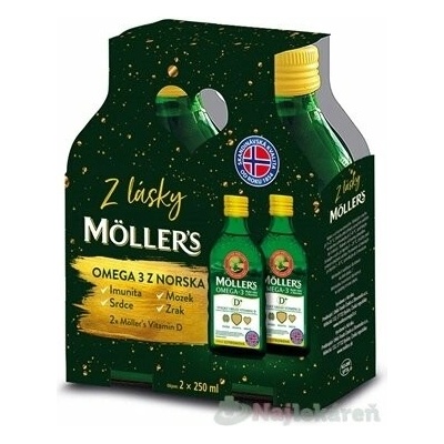 MOLLER'S Omega 3 RYBÍ OLEJ + vitamín D Duo balení, citrónová příchuť 2x 250 ml