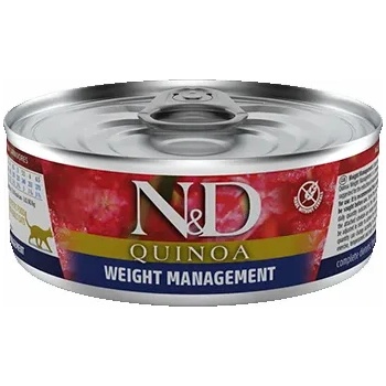 Farmina N&D Quinoa Weight Management - Пълноценна диетична храна, за намаляване на наднормено тегло в консерва за възрастни котки, с агнешко месо, 80 гр