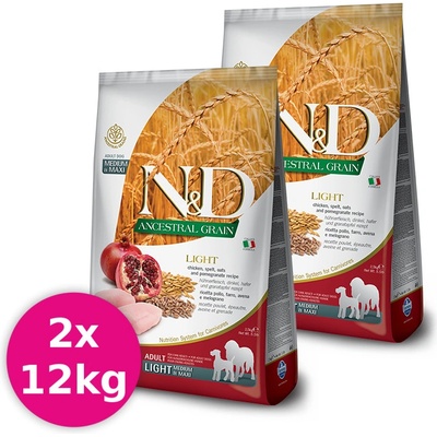 N&D dog AG Adult Medium & maxi light chicken spelt oats & pomegranate 2 x 12 kg