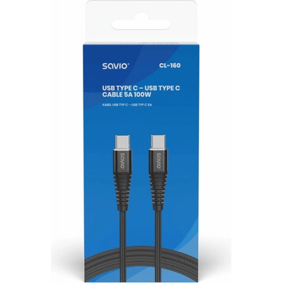 Savio CL-160 USB, USB 2.0 USB C - USB C, 2m, černý