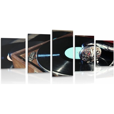 5-dílný obraz gramofon s vinylovou deskou - 150x75