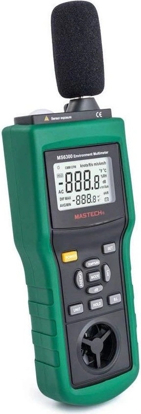 Mastech MS6300 Мултифункционален измервателен уред 5в1, термометър, анемометър, шумомер, влагомер, луксметър (MS6300)