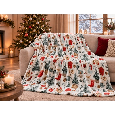 Textilomanie Mikroplyšová deka FESTIVE MAGIC biela 200x220