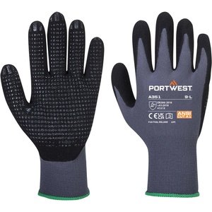 Portwest dermiflex plus a351 / Ръкавици от нитрил с пясъчно покритие и мишени - сиво/черно xxxl (a351g8rxxxl)