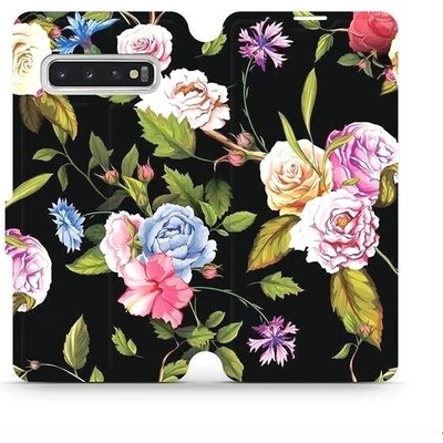 Pouzdro Mobiwear parádní flip Samsung Galaxy S10 - VD07S Růže a květy na černém pozadí
