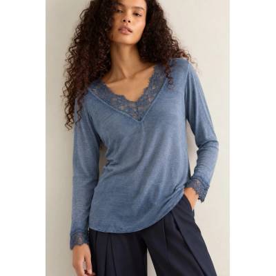 Peca del Sol Vintage tričko s krajkou Denim Blue