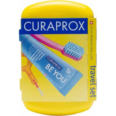 Curaprox Travel set žlutý 2 ks zubních kartáčků + zubní pasta 10 ml dárková sada