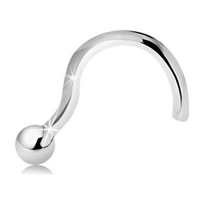Šperky eshop zahnutý piercing do nosu v bílém zlatě drobná lesklá kulička GG150.12