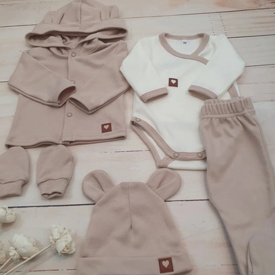Z&Z Sada do porodnice 5D, body polodupačky kabátek, čepička rukavičky béžová – Zbozi.Blesk.cz