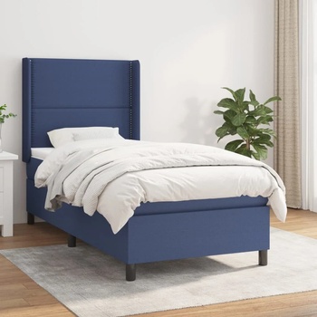 vidaXL Боксспринг легло с матрак, синя, 90x190 см, плат (3131319)