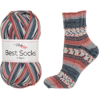 Pletací / háčkovací příze Vlna-Hep BEST SOCKS 4-fach 7382 šedo-rezavá vzorovaná, ponožková, 100g/420m