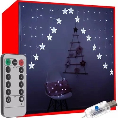 SAPRO Vánoční světelný závěs hvězdy 136 LED 1,2 W studená bílá 5,35 m IP44 USB 2319740