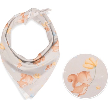 Biante detská bavlnená šatka Sandra SA-525 Veveričky s kvietkami na sivobéžovom