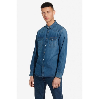 Wrangler pánska rifľová košeľa Western denim W5973LWZ4 sivá