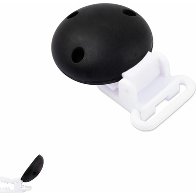 Silikónový klip na cumlík 33,5mm s 3 dierkami a plastovou sponou Black - 1 ks