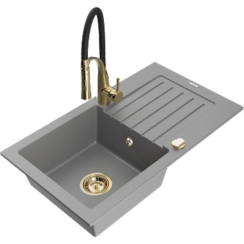Mexen Pablo мивка от гранит с 1 отделение с отцедник и кухненски смесител Aster, сив - 6510-71-73450-57-G (6510-71-73450-57-G)