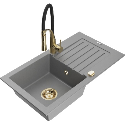 Mexen Pablo мивка от гранит с 1 отделение с отцедник и кухненски смесител Aster, сив - 6510-71-73450-57-G (6510-71-73450-57-G)