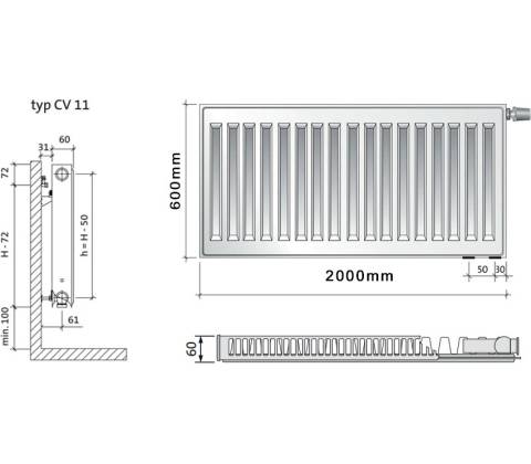 Purmo CV11 600 x 2000