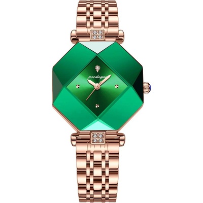 Poedagar Дамски часовник Poedagar CS1499, неръждаема стомана, розово злато, зелен циферблат (CS1499)