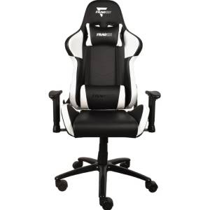 FragON Геймърски стол FragON 2X Series V2, изкуствена кожа, до 130kg, стандартна с люлееща функция, 2D регулируеми подлакътници, газов амортисьор клас 4, лумбална и шийна възглавница, черен/бял (FRGN_2X_R2_W