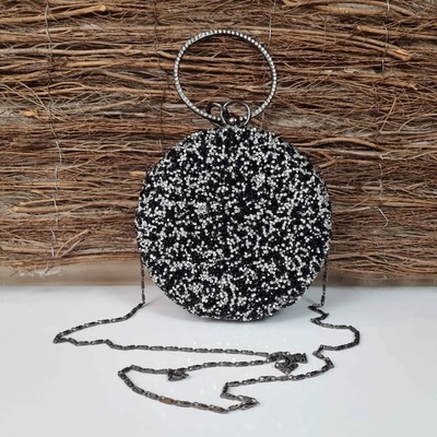 Блестяща черна кръгла чанта - Steisi