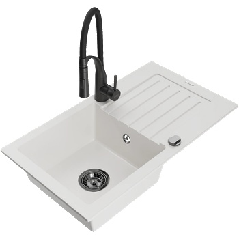 Mexen Pablo кухненска мивка от гранит с 1 корито и отцедник, с кухненски смесител Aster, бял - 6510-20-73450-70-B (6510-20-73450-70-B)