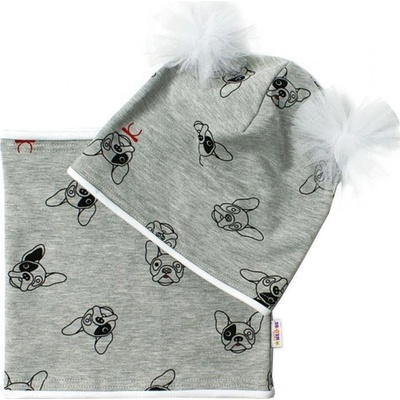 Baby Nellys bavlněná sada čepice s tutu a nákrčník Pejsci šedá černá