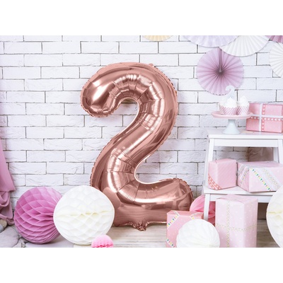PartyDeco Fóliový balón číslo 2 ružové zlato 86 cm