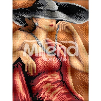 Image 1 of Milena Style Дама в червено - гоблен с щампа без конци