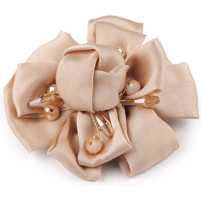 Stoklasa brož saténový květ s broušenými kamínky 7 cm 5 béžová