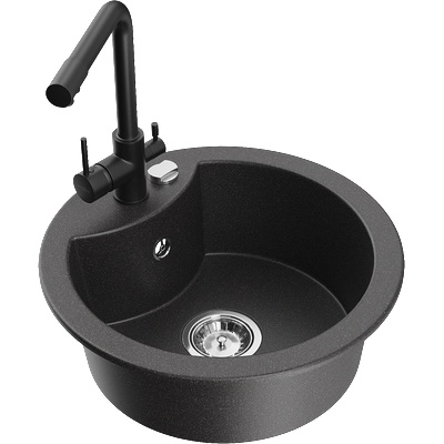 Mexen Diego мивка от гранит с 1 гнездо и кухненски смесител Duero, черен на пръски - 6512-76-671600-70 (6512-76-671600-70)