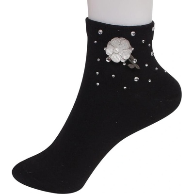 Дамски чорапи в черно с камъчета и цвете