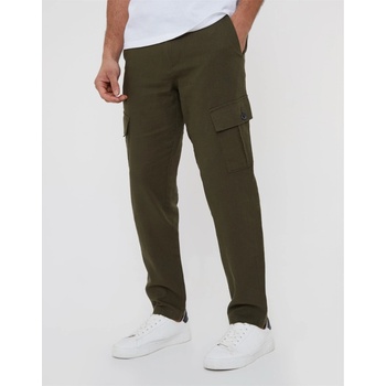 Threadbare Панталони Threadbare Men's Linen Cargo Trousers - Khaki