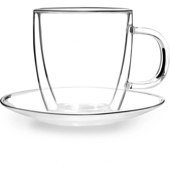 Vialli Design Комплект от 2 стъклени чаши с двойна стена и чинийка, 250 ml Amo - Vialli Design