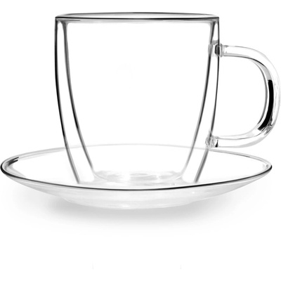 Vialli Design Комплект от 2 стъклени чаши с двойна стена и чинийка, 250 ml Amo - Vialli Design