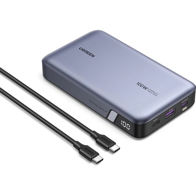 Преносима външна батерия с 2xUSB-C и 1xUSB-A изходи и технология за бързо зареждане - Ugreen Nexode Two Way Power Bank 20000 mAh 100W (сив) (PB720-25188)