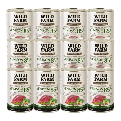 WILD FARM PURE MONO Елено месо, броколи и червена боровинка 12x400 г - монопротеинова храна за кучета