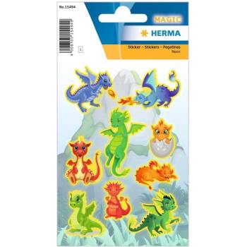 Herma Самозалепващи се етикети Дракони, неонови, 3 листа (1540100175)