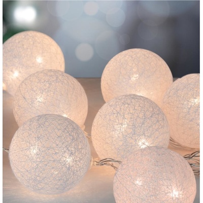 MagicHome Reťaz Cotton Balls White 10 LED teplá biela PE bavlna 2xAA jednoduché svietenie L-1,3