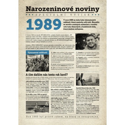 Narozeninové noviny 1989 s vlastním textem a fotografií S textem