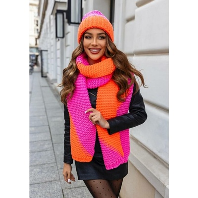 Fashionweek Dámská sada čepice a šálu JK-NESSI Růžový neon