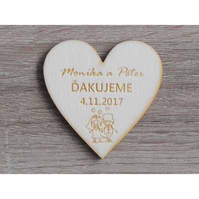 LYMFY | Svadobné magnetky B manželia so srdiečkami 55x55x3mm | prírodné drevo