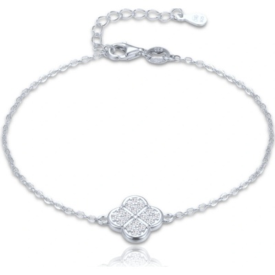 MINET 4052 Stříbrný náramek čtyřlístek s bílými zirkony