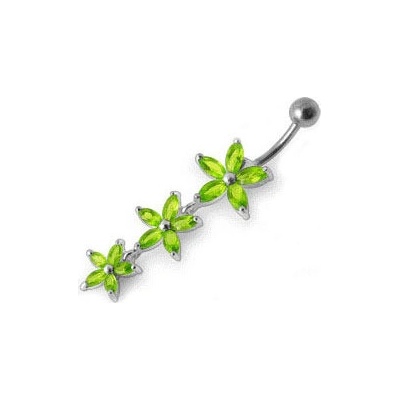 Šperky4U stříbrný piercing do pupíku světle zelené zirkony BP01138-G