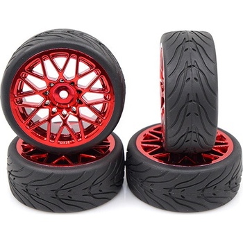 Yeah Racing Spec T LS Wheel Offset 3 Red w/Tire 4 ks pro 1/10 Silniční