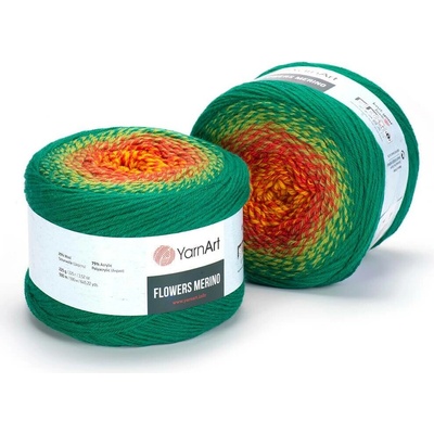 Yarn Art příze Flowers Merino 533 slunečnicová, cihlová, odstíny zelené