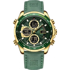 Curren Мъжки часовник Naviforce Fuero, Хронограф, Кожена каишка, Зелен / Златист (NAVIFORCE-9197L-GREEN-GOLD) Часовници